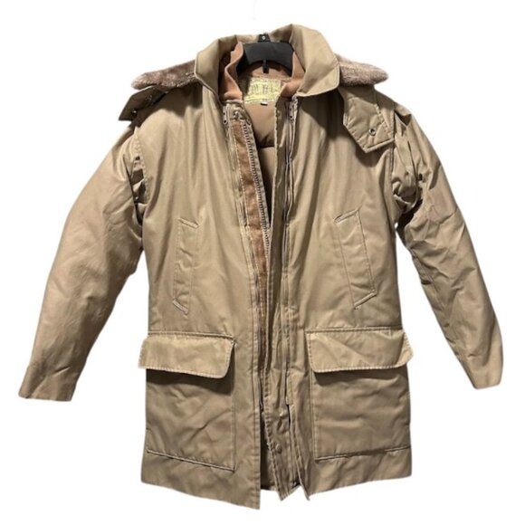 Vintage Tan Outback Jacket Removable Puffer Lining Down Insulated Faux Fur Large - Picture 1 of 16